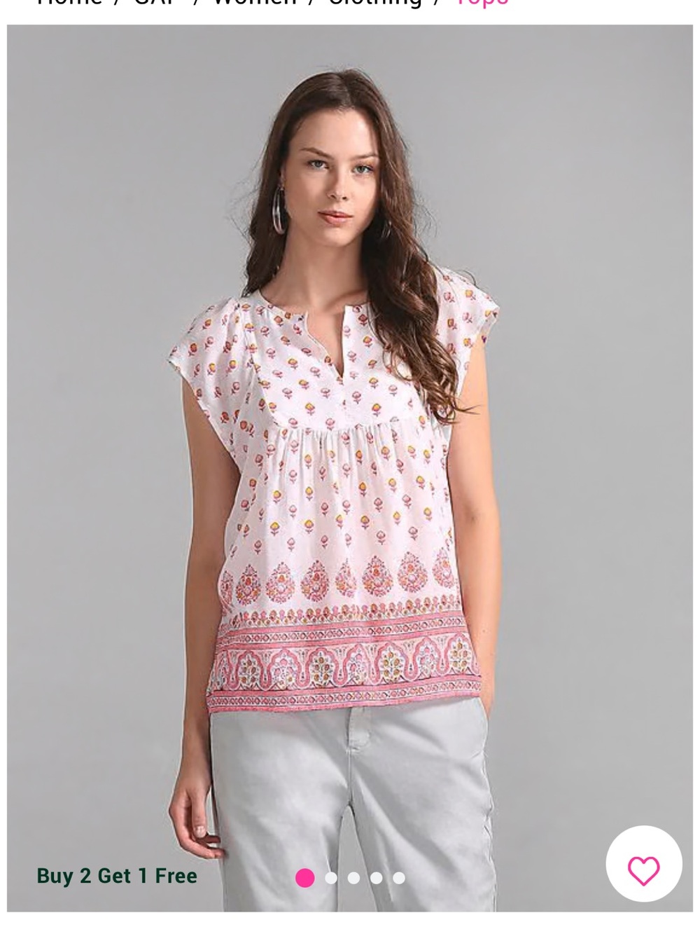 GAP White Boho Floral Border Peasant Top - Pink & Yellow - Picture 5 of 12